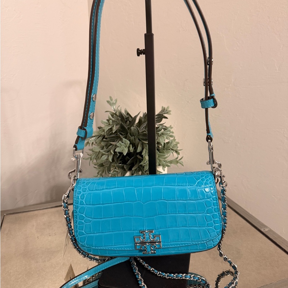 Tory Burch Turquoise Britten Small Adjustable Shoulder Bag - Picture 4 of 6